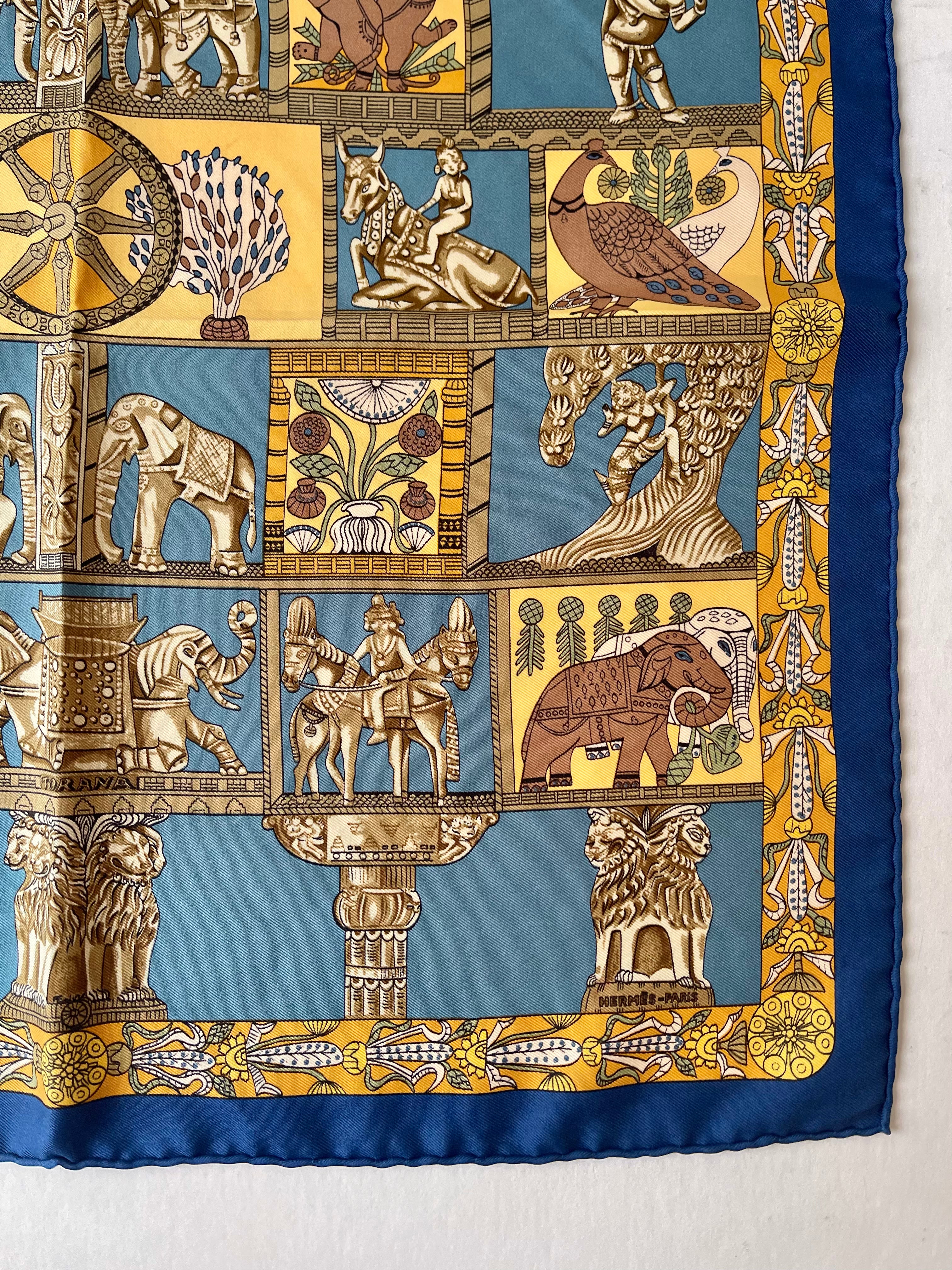 Hermes Silk Royal Blue Pattern Scarf (Pre-Owned - NEW with box)