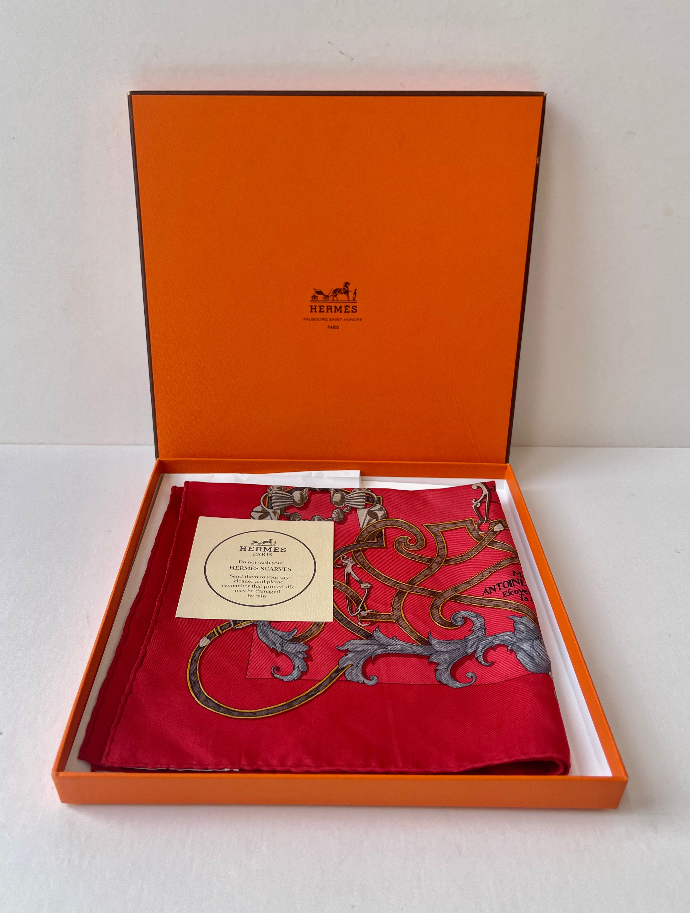 Hermes Silk Red Pattern Scarf (Pre-Owned - NEW with box)