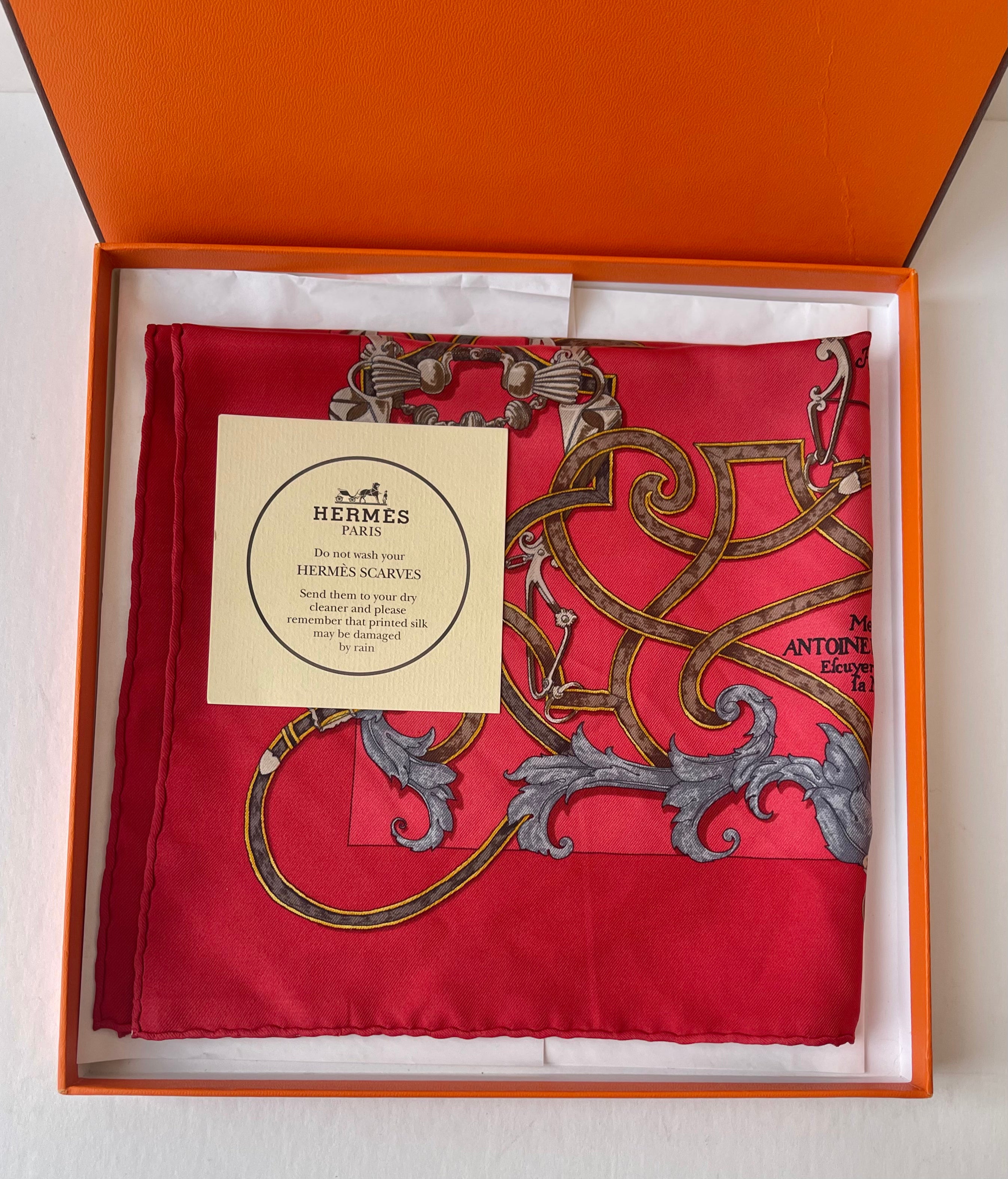 Hermes Silk Red Pattern Scarf (Pre-Owned - NEW with box)