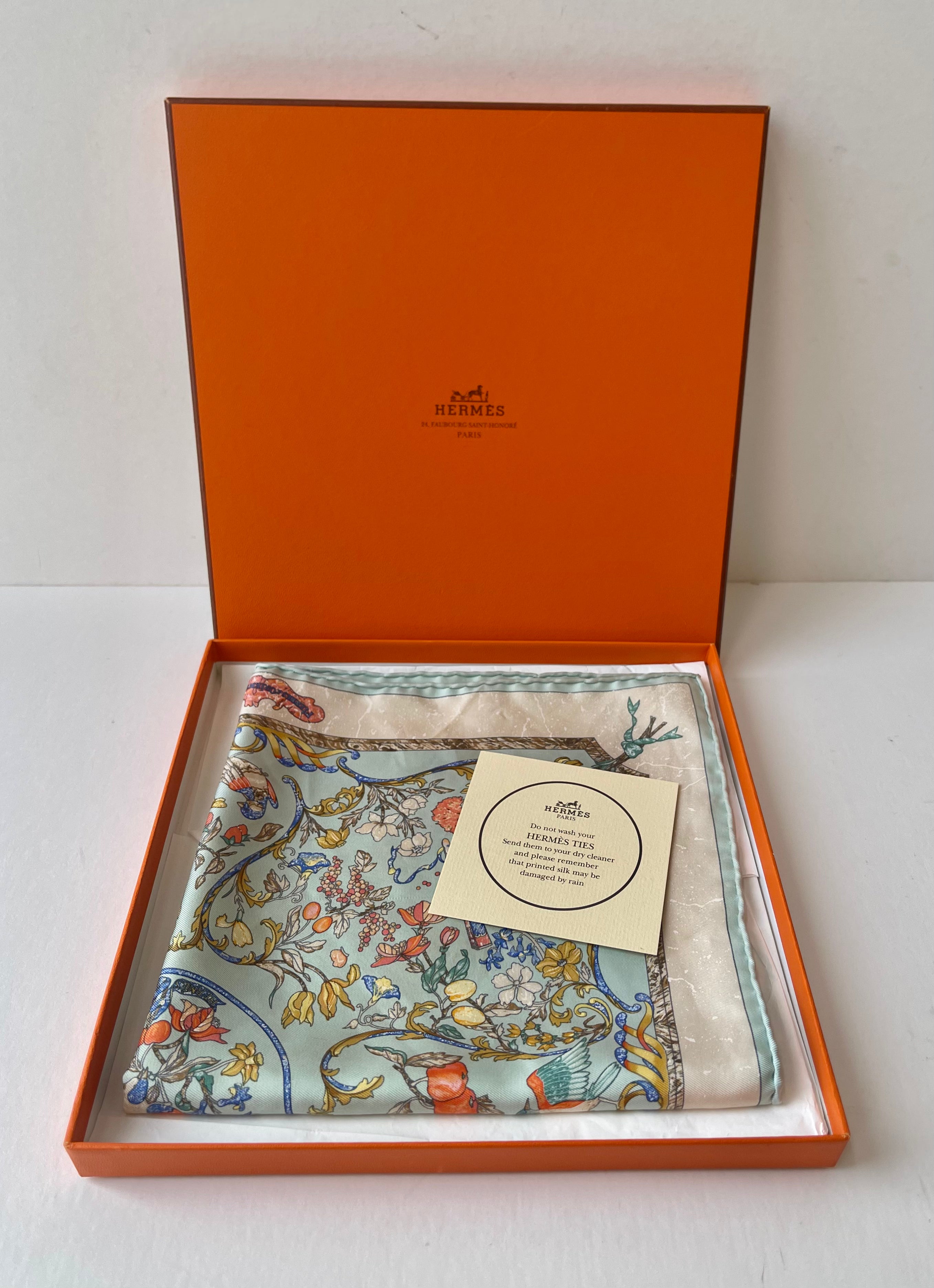 Hermes Silk Powder Blue Pattern Scarf (Pre-Owned - NEW with box)