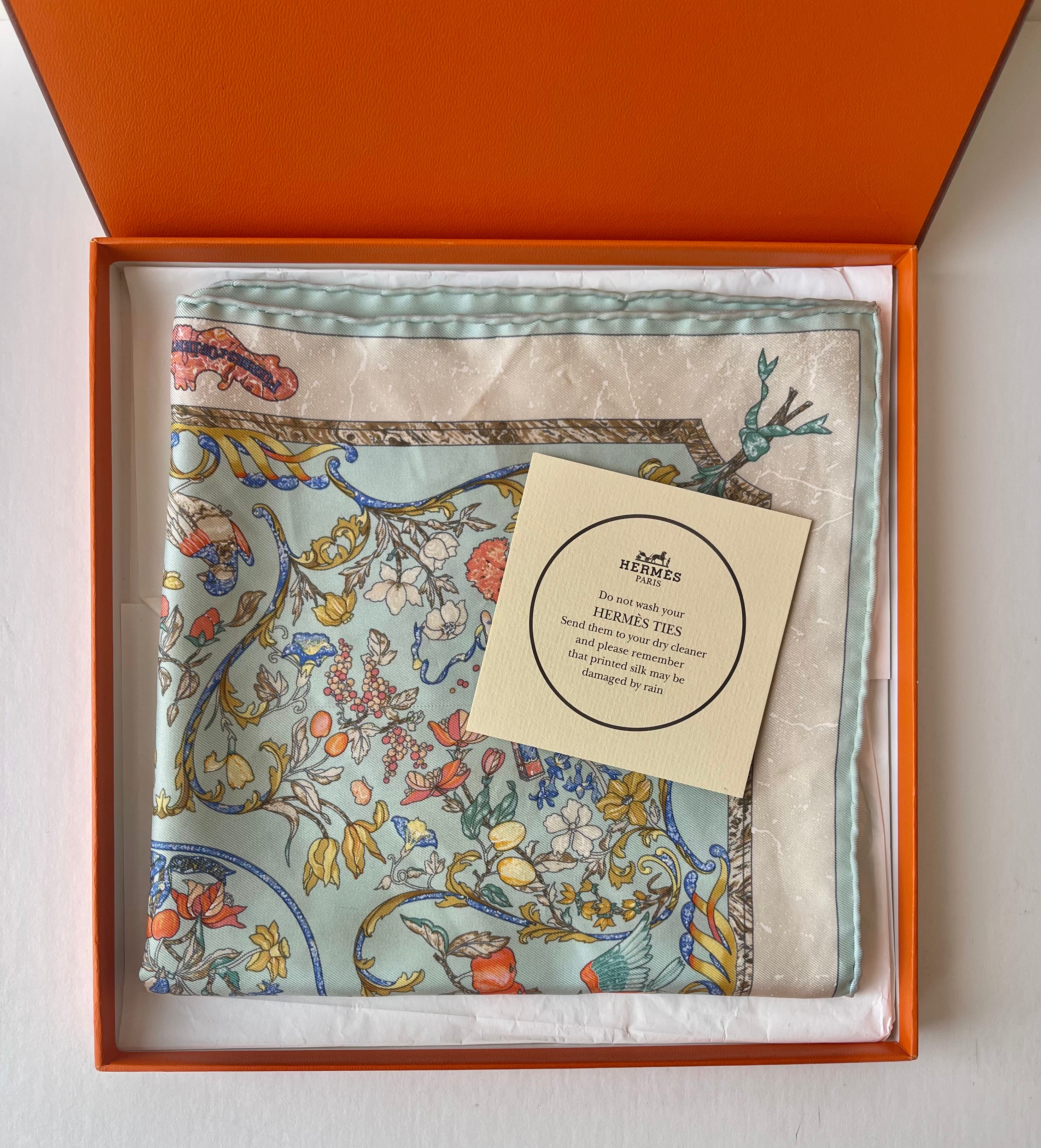 Hermes Silk Powder Blue Pattern Scarf (Pre-Owned - NEW with box)