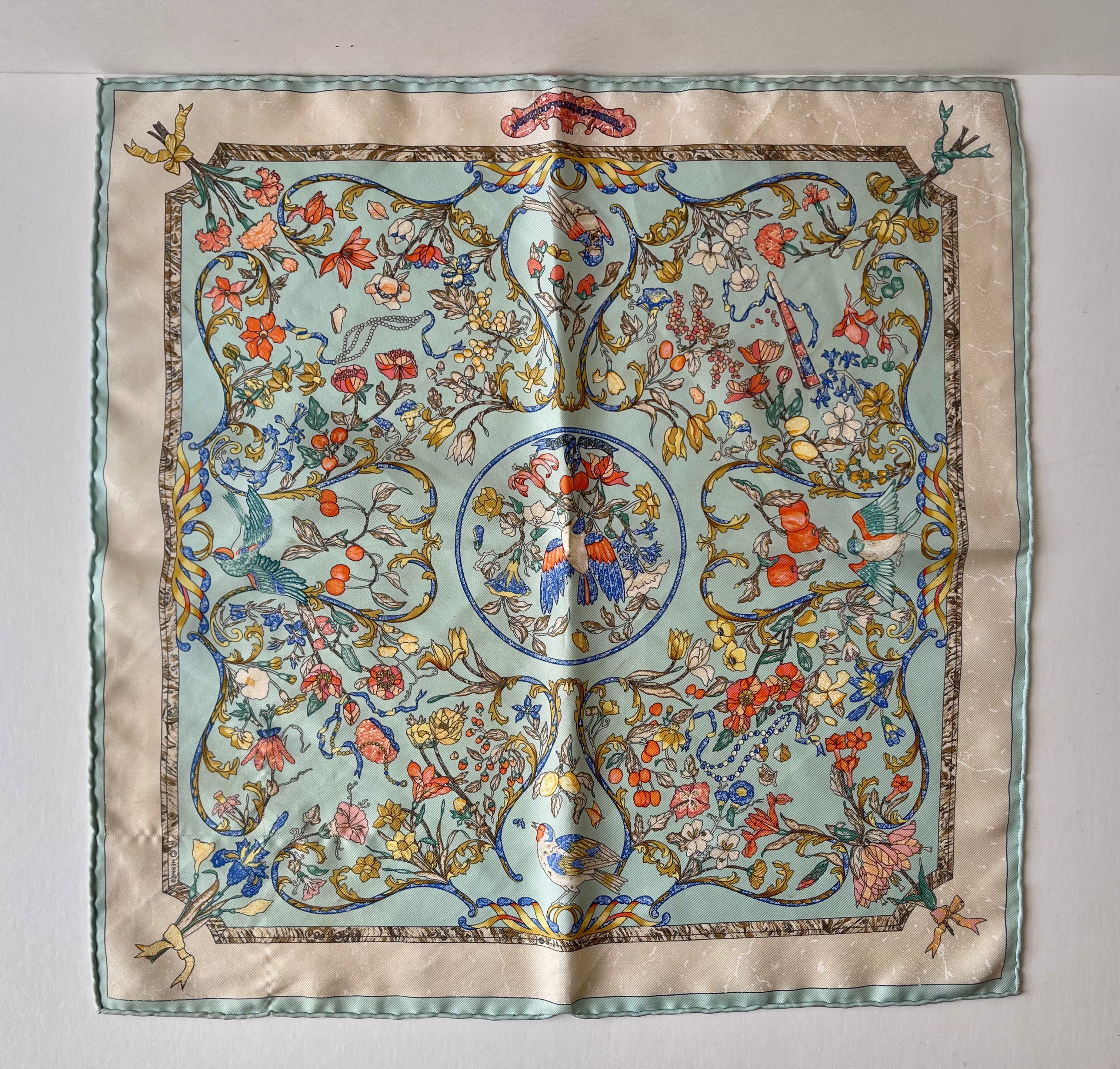 Hermes Silk Powder Blue Pattern Scarf (Pre-Owned - NEW with box)