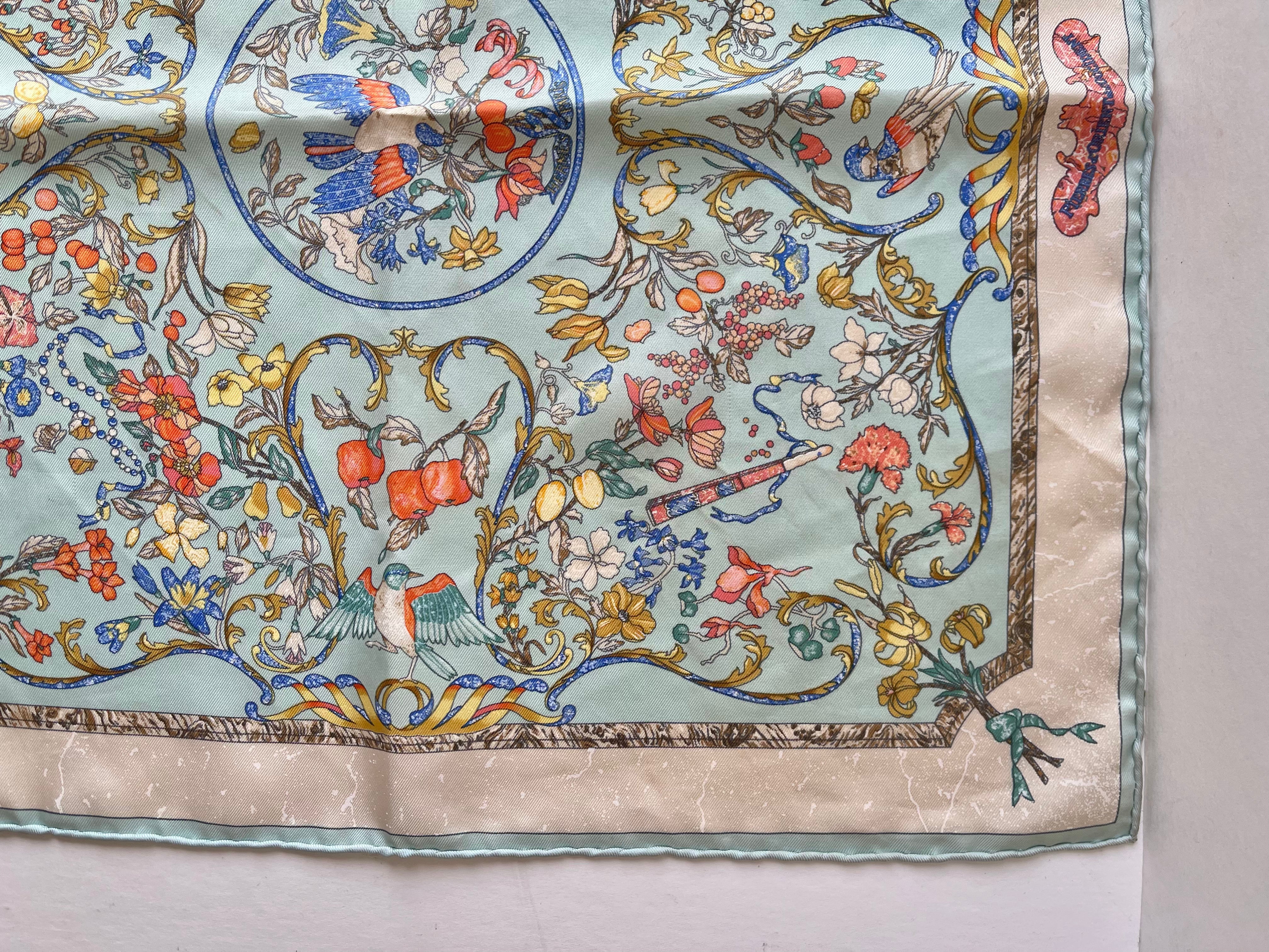 Hermes Silk Powder Blue Pattern Scarf (Pre-Owned - NEW with box)