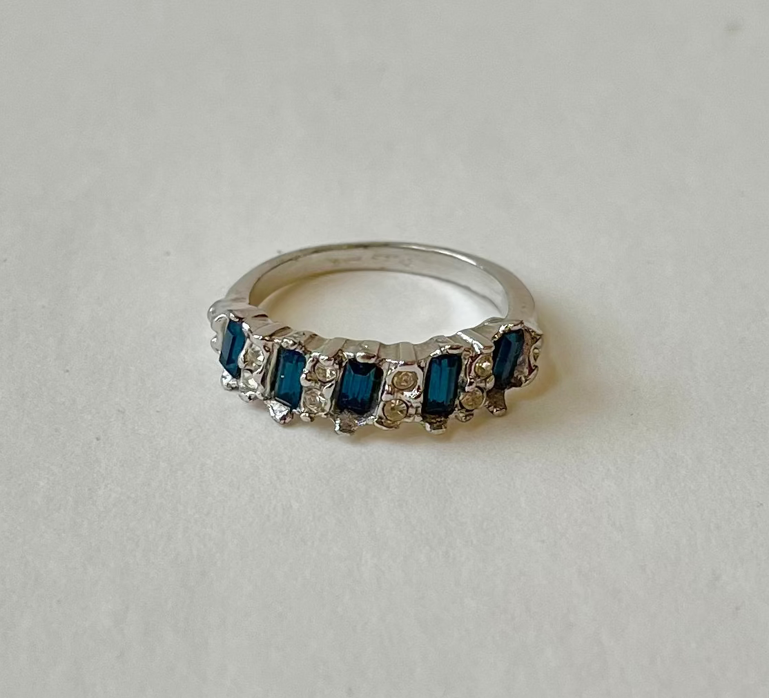 Navy Blue Topaz & 18K Plated Studded Fashion Ring, Size 8.5