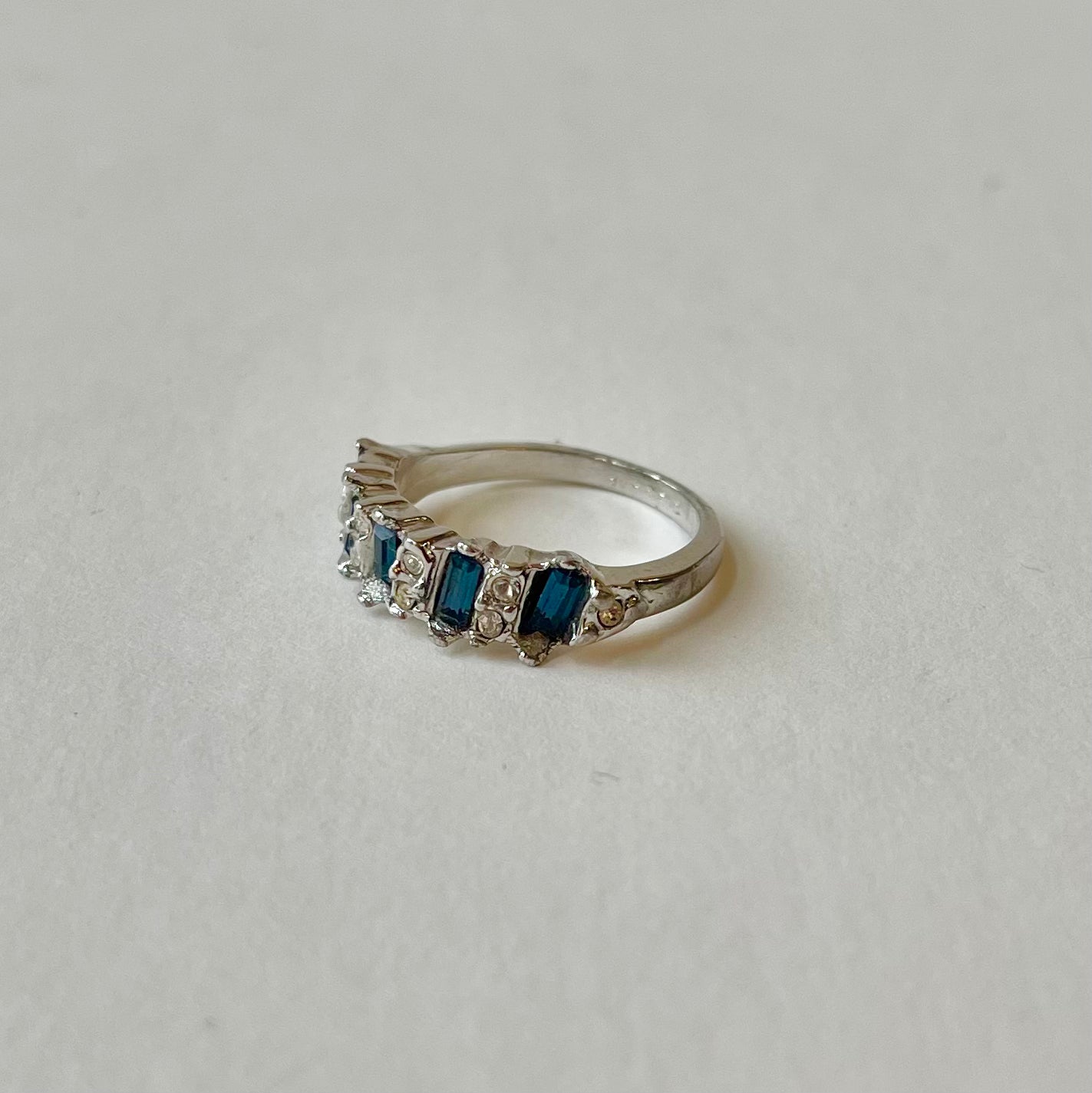 Navy Blue Topaz & 18K Plated Studded Fashion Ring, Size 8.5