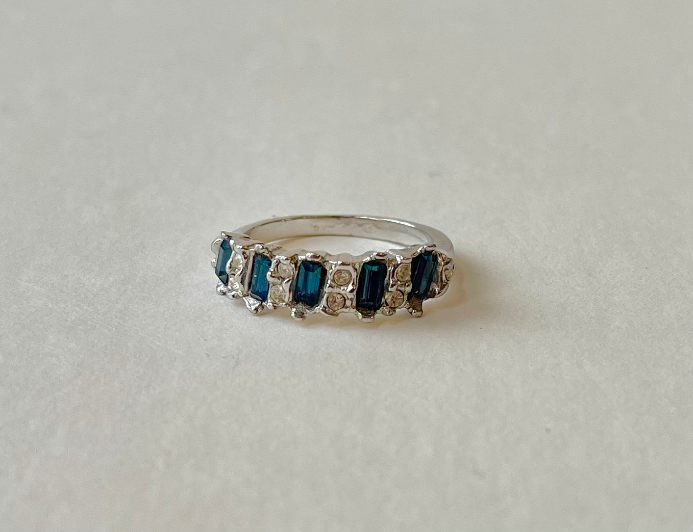 Navy Blue Topaz & 18K Plated Studded Fashion Ring, Size 8.5