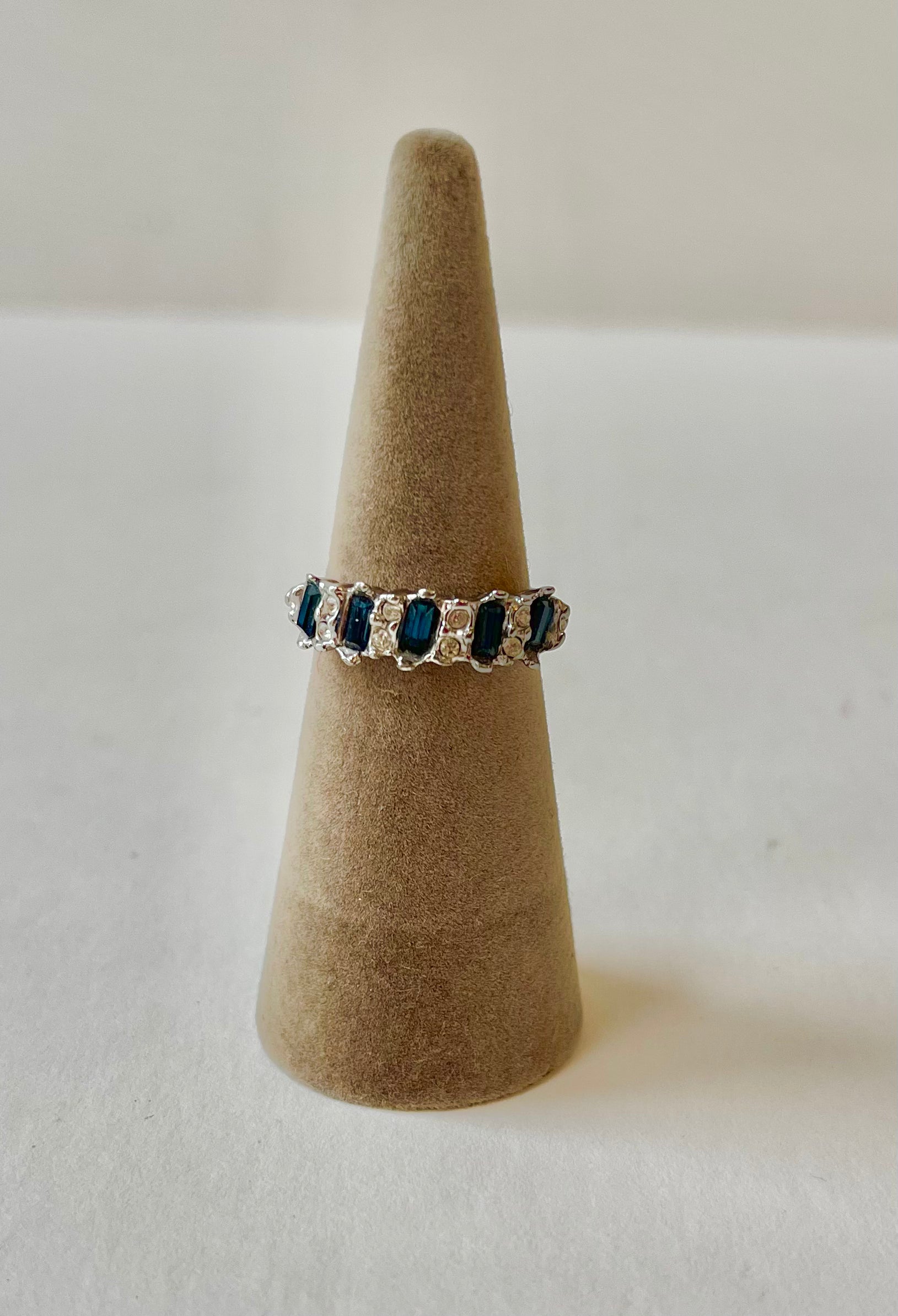 Navy Blue Topaz & 18K Plated Studded Fashion Ring, Size 8.5