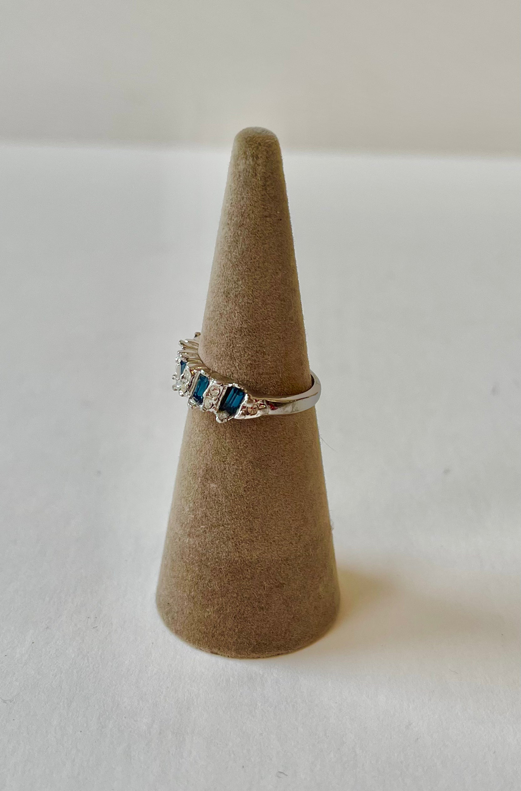 Navy Blue Topaz & 18K Plated Studded Fashion Ring, Size 8.5