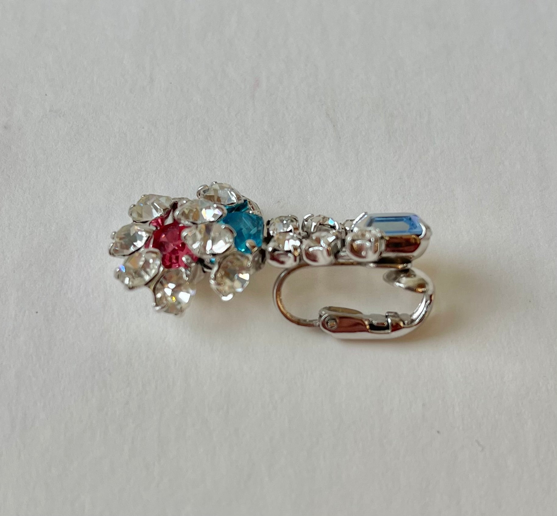 50s Rhinestone Tri-Color Dangle Earrings