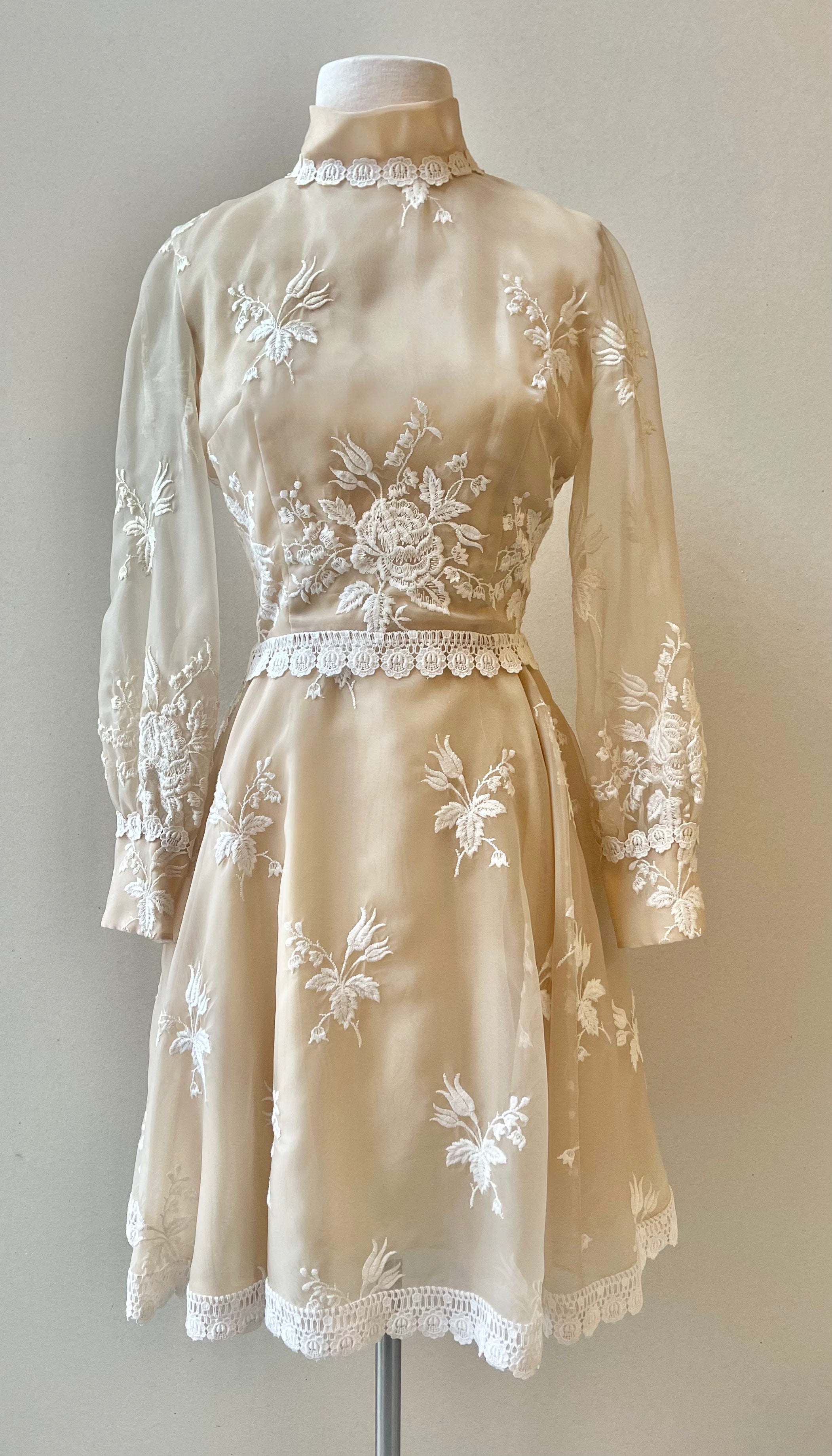 Mr. Frank 1960s Embroidered Organza and Lace Cocktail Dress | Size Small