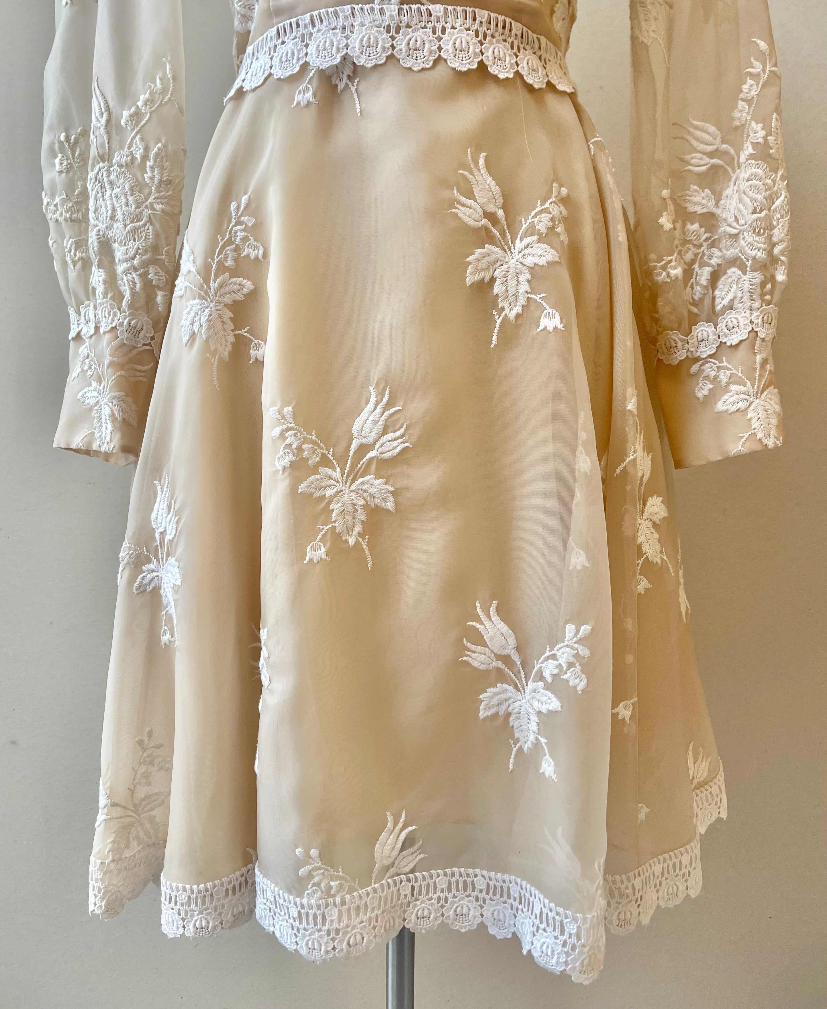 Mr. Frank 1960s Embroidered Organza and Lace Cocktail Dress | Size Small