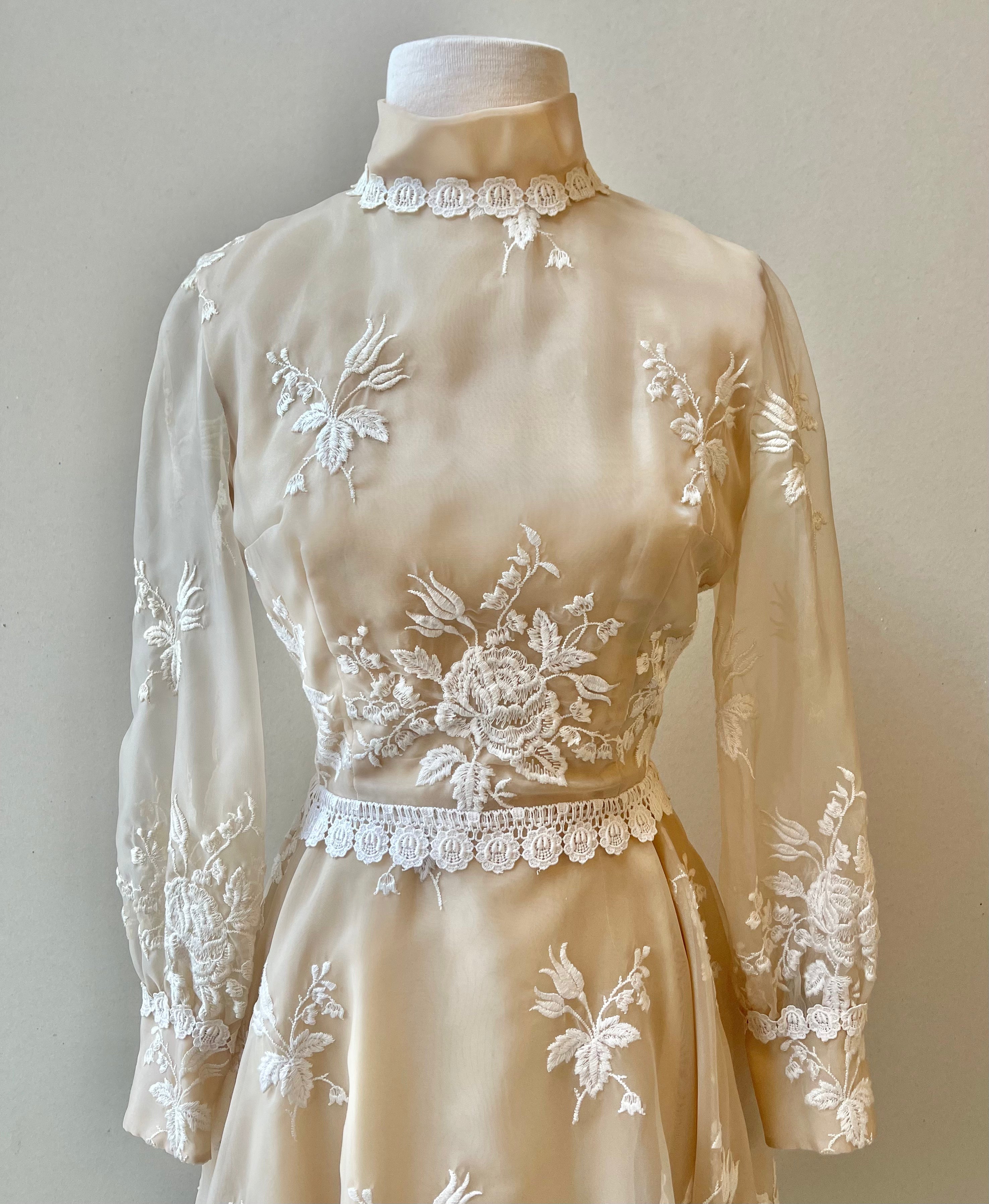 Mr. Frank 1960s Embroidered Organza and Lace Cocktail Dress | Size Small