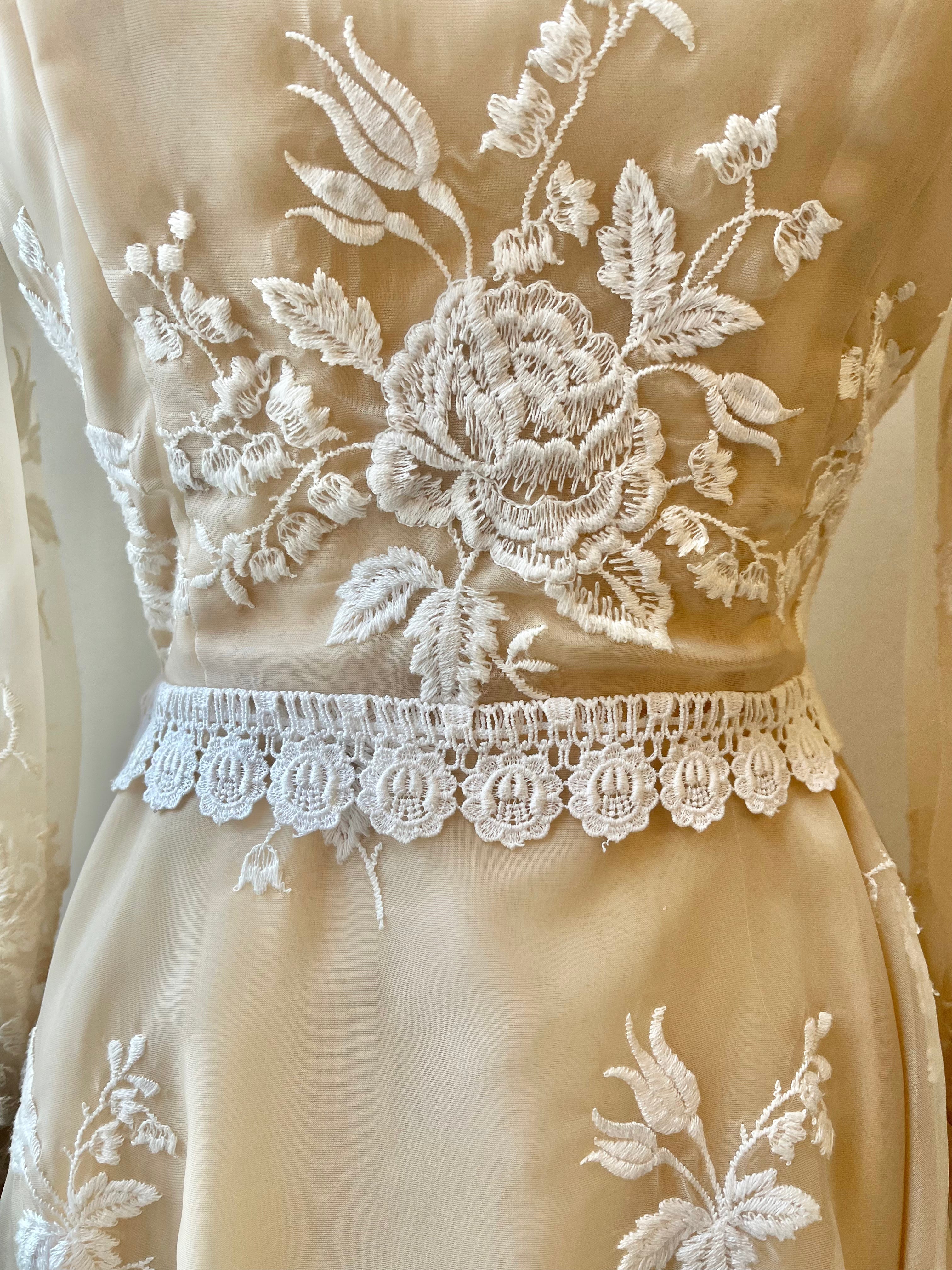 Mr. Frank 1960s Embroidered Organza and Lace Cocktail Dress | Size Small