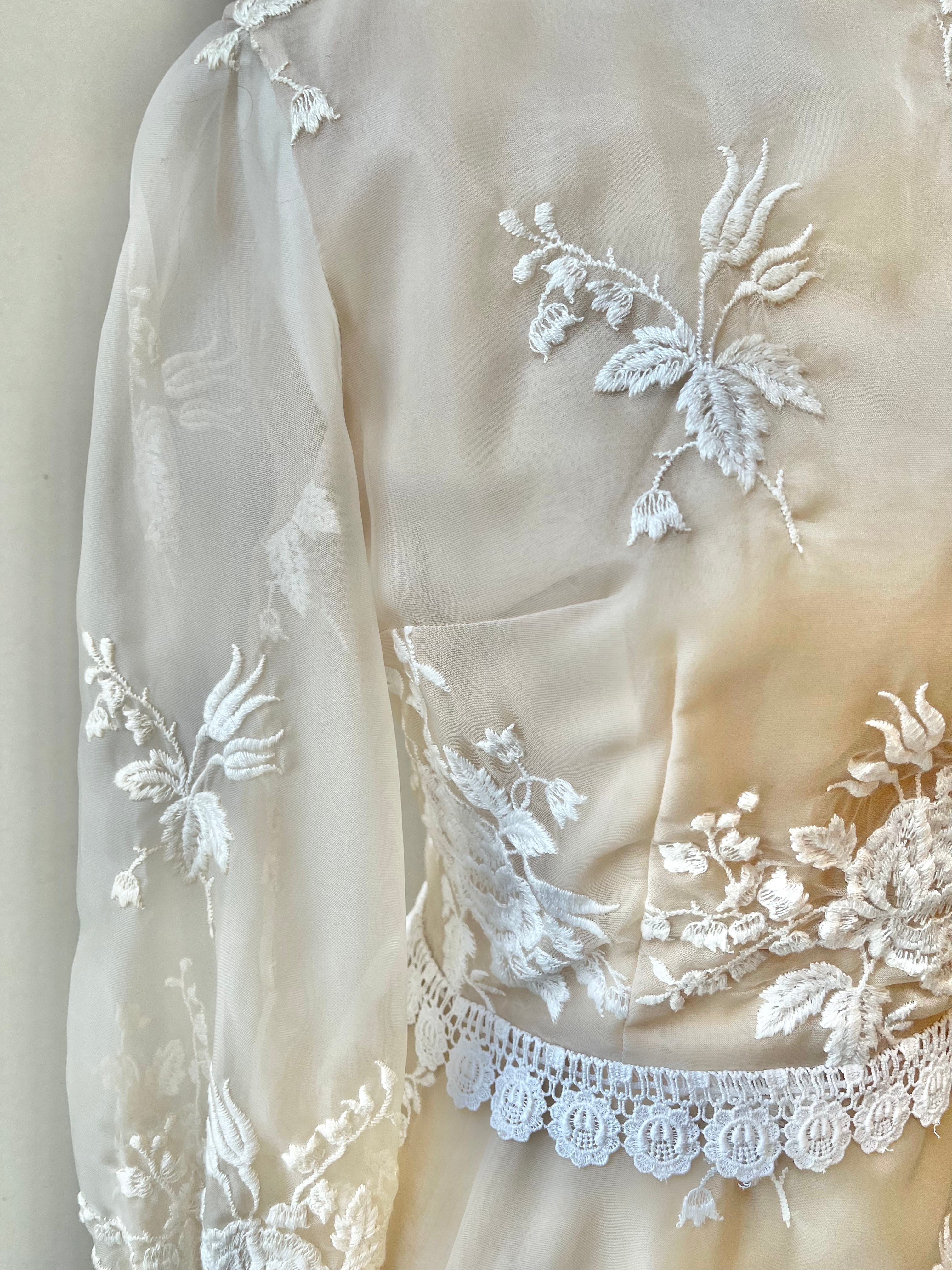 Mr. Frank 1960s Embroidered Organza and Lace Cocktail Dress | Size Small