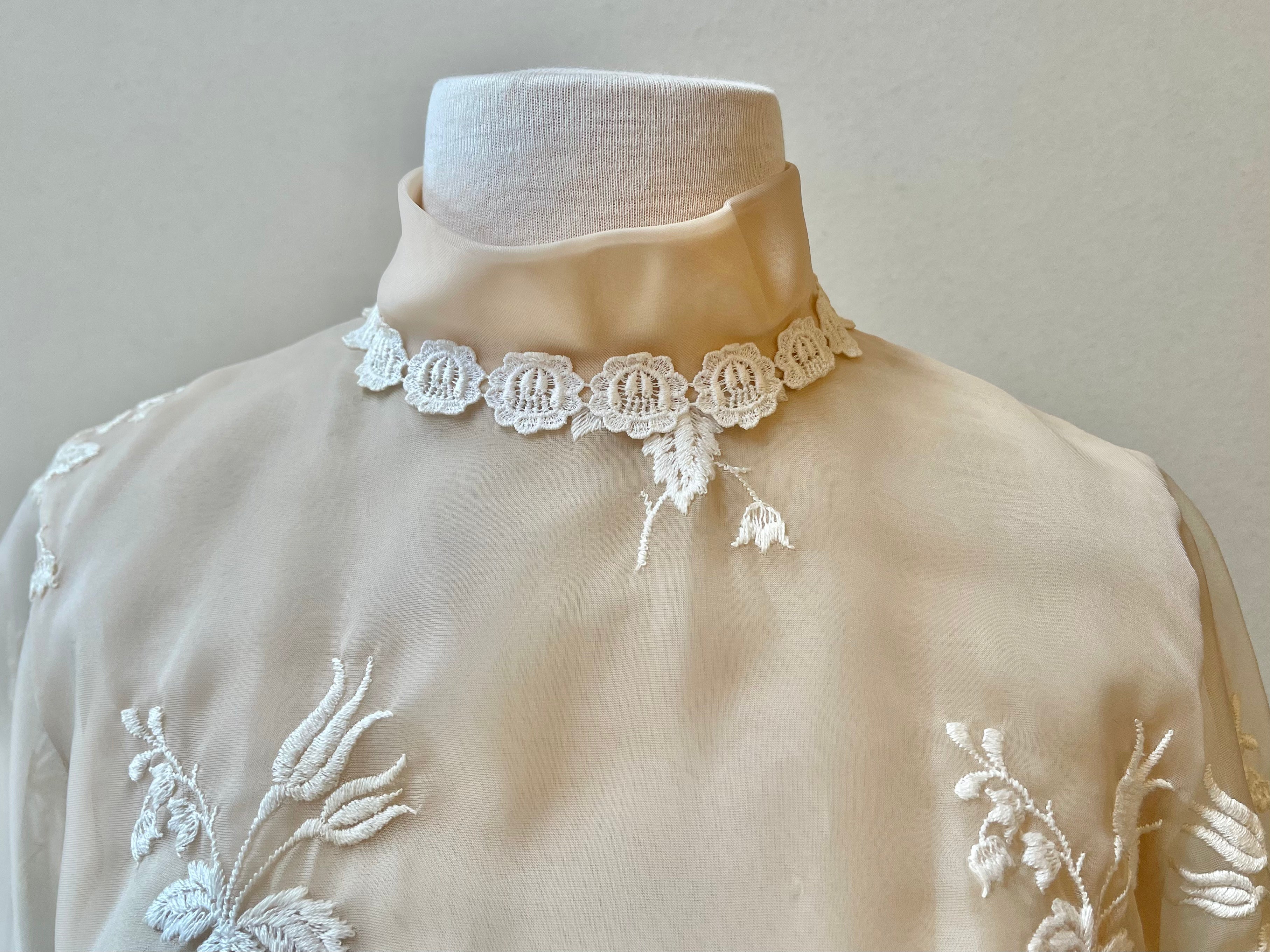 Mr. Frank 1960s Embroidered Organza and Lace Cocktail Dress | Size Small