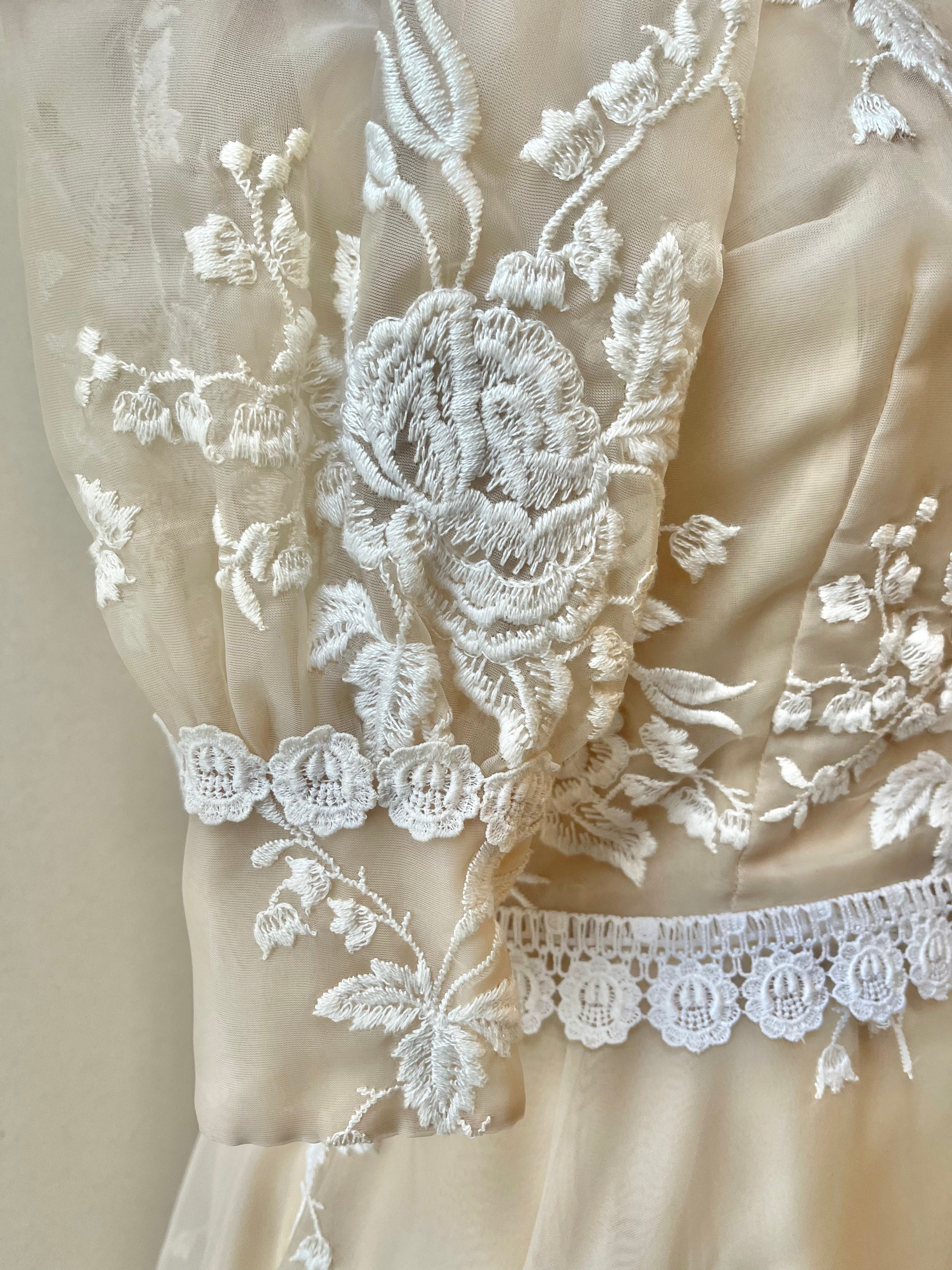 Mr. Frank 1960s Embroidered Organza and Lace Cocktail Dress | Size Small