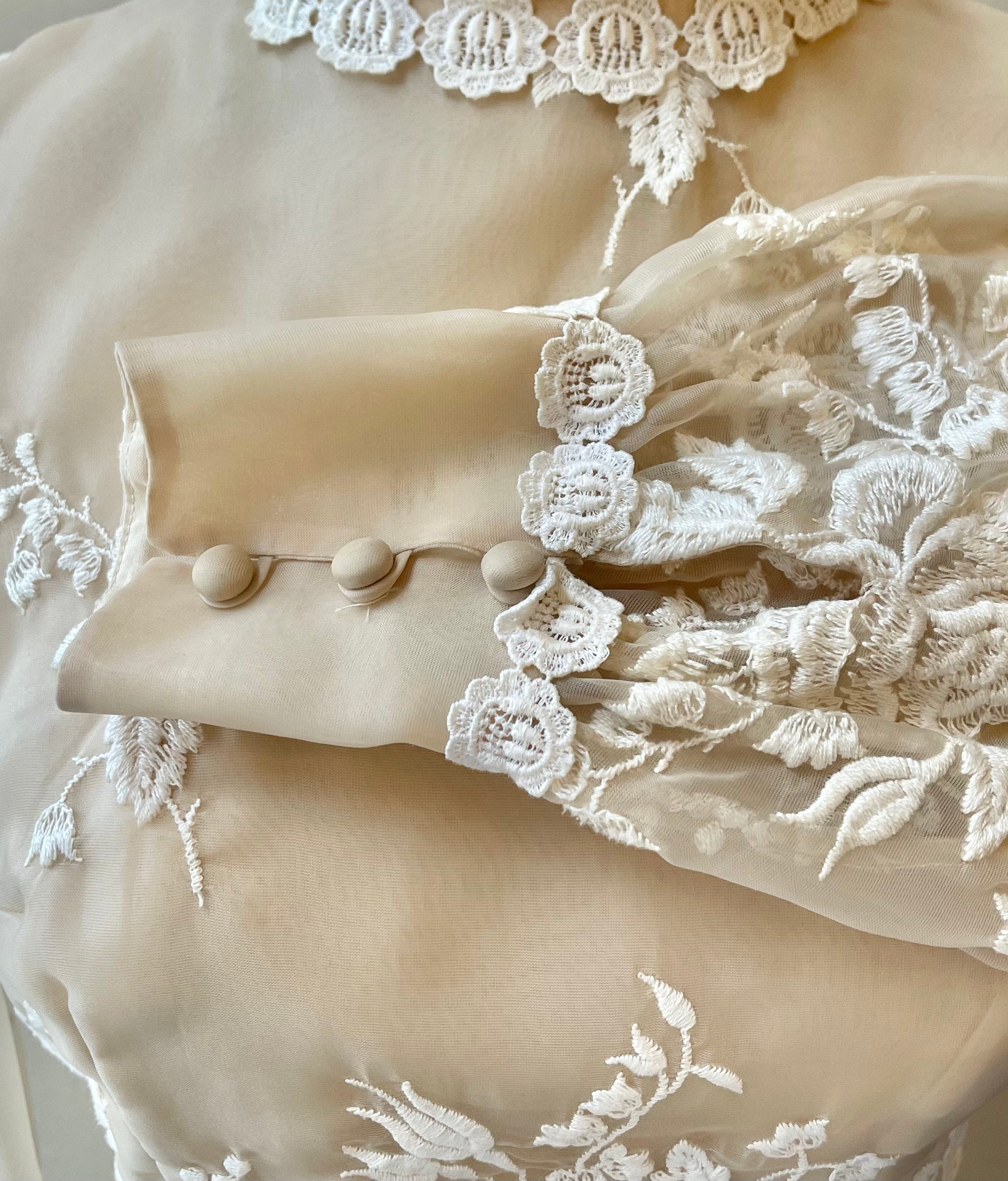 Mr. Frank 1960s Embroidered Organza and Lace Cocktail Dress | Size Small