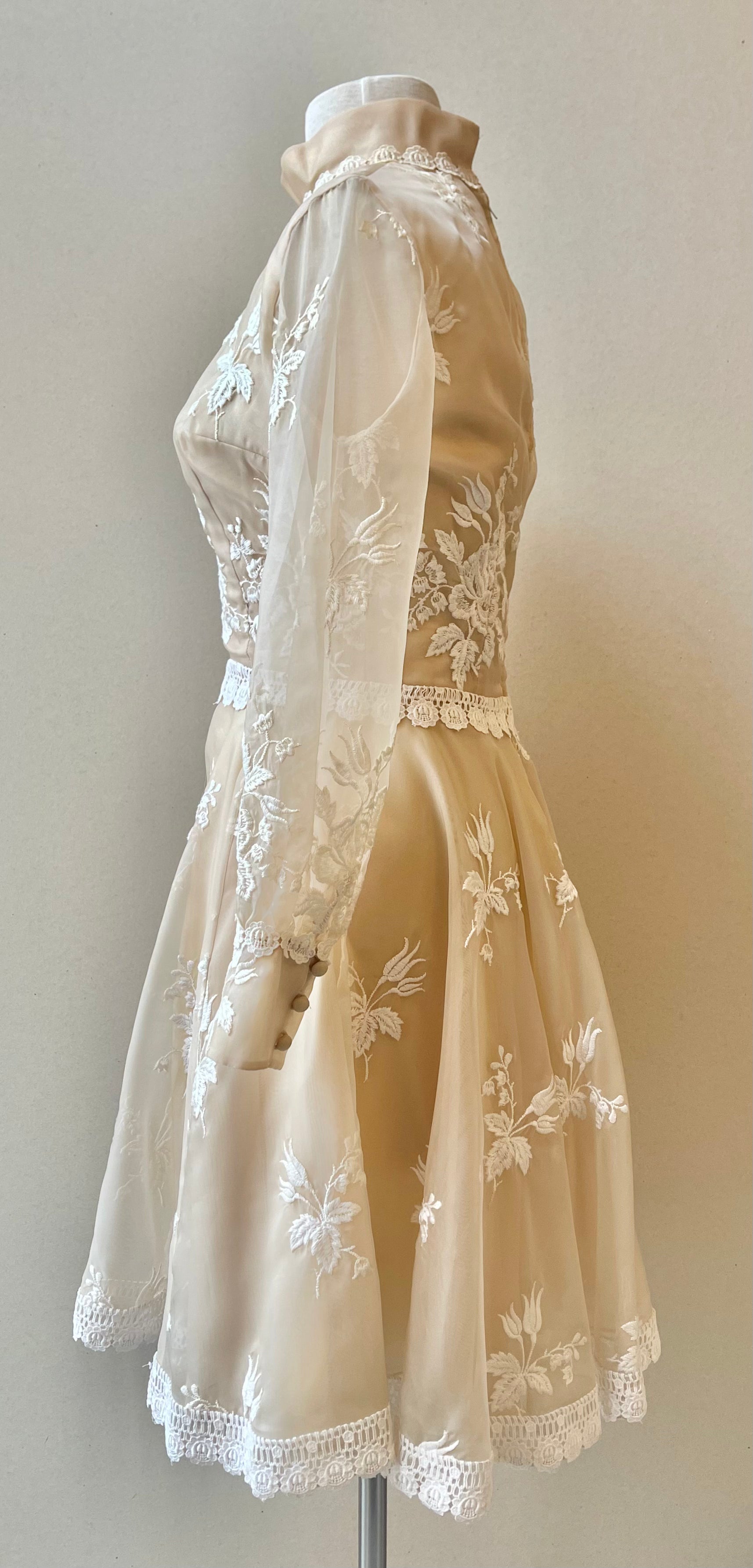 Mr. Frank 1960s Embroidered Organza and Lace Cocktail Dress | Size Small