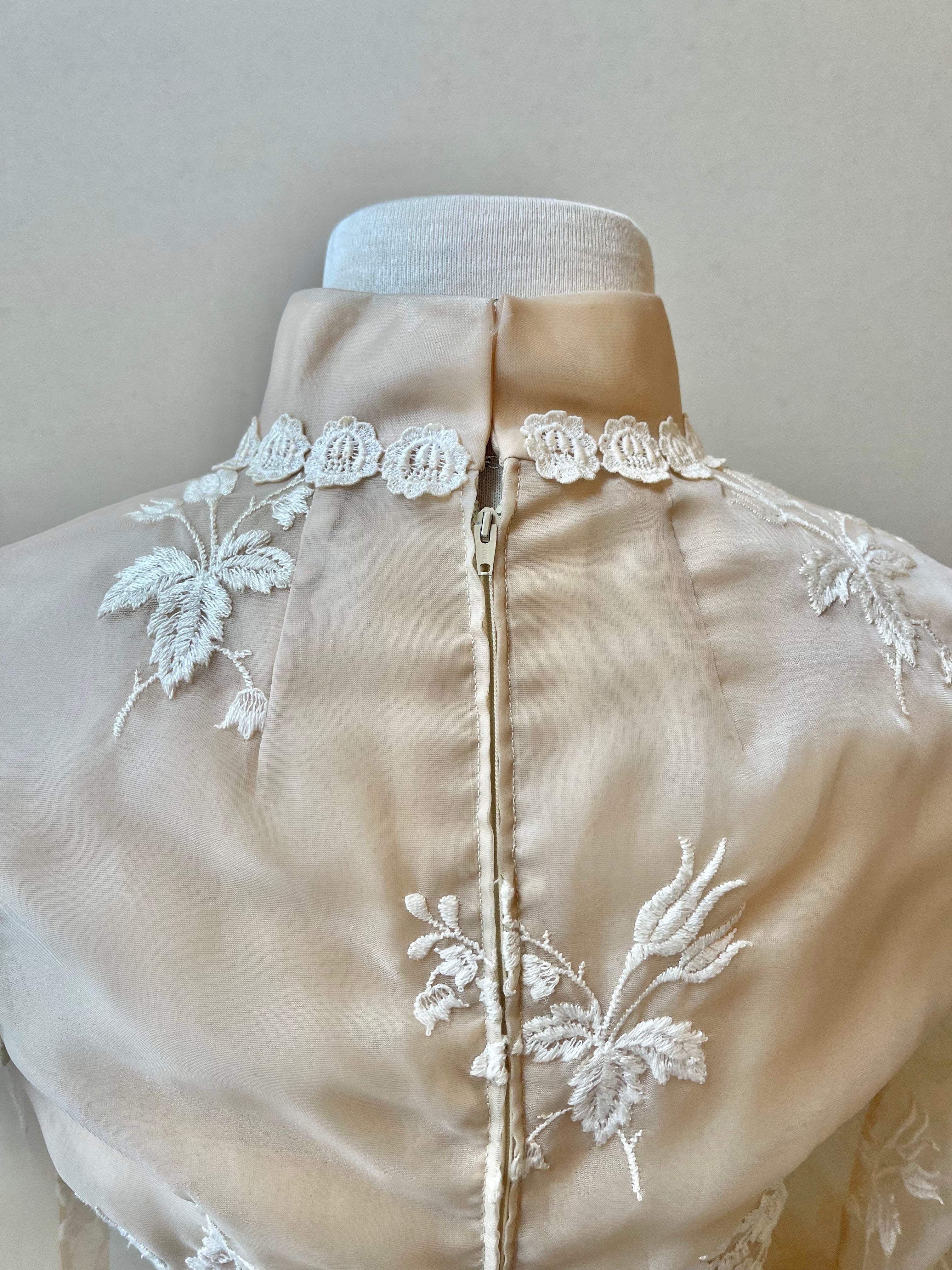 Mr. Frank 1960s Embroidered Organza and Lace Cocktail Dress | Size Small