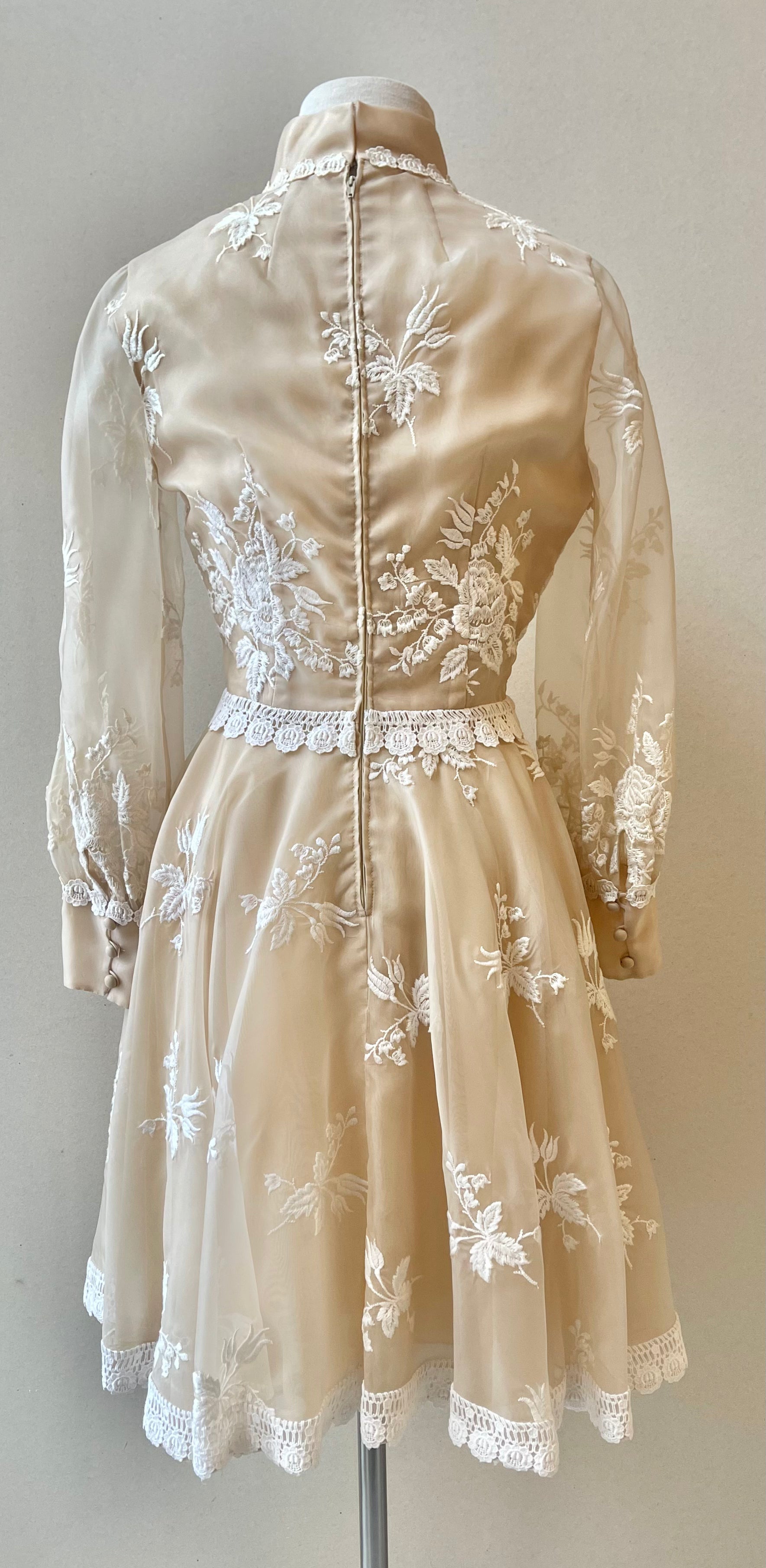 Mr. Frank 1960s Embroidered Organza and Lace Cocktail Dress | Size Small