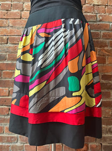Nygard Silk Abstract Print Black/Multicolor Skirt, Size: 16