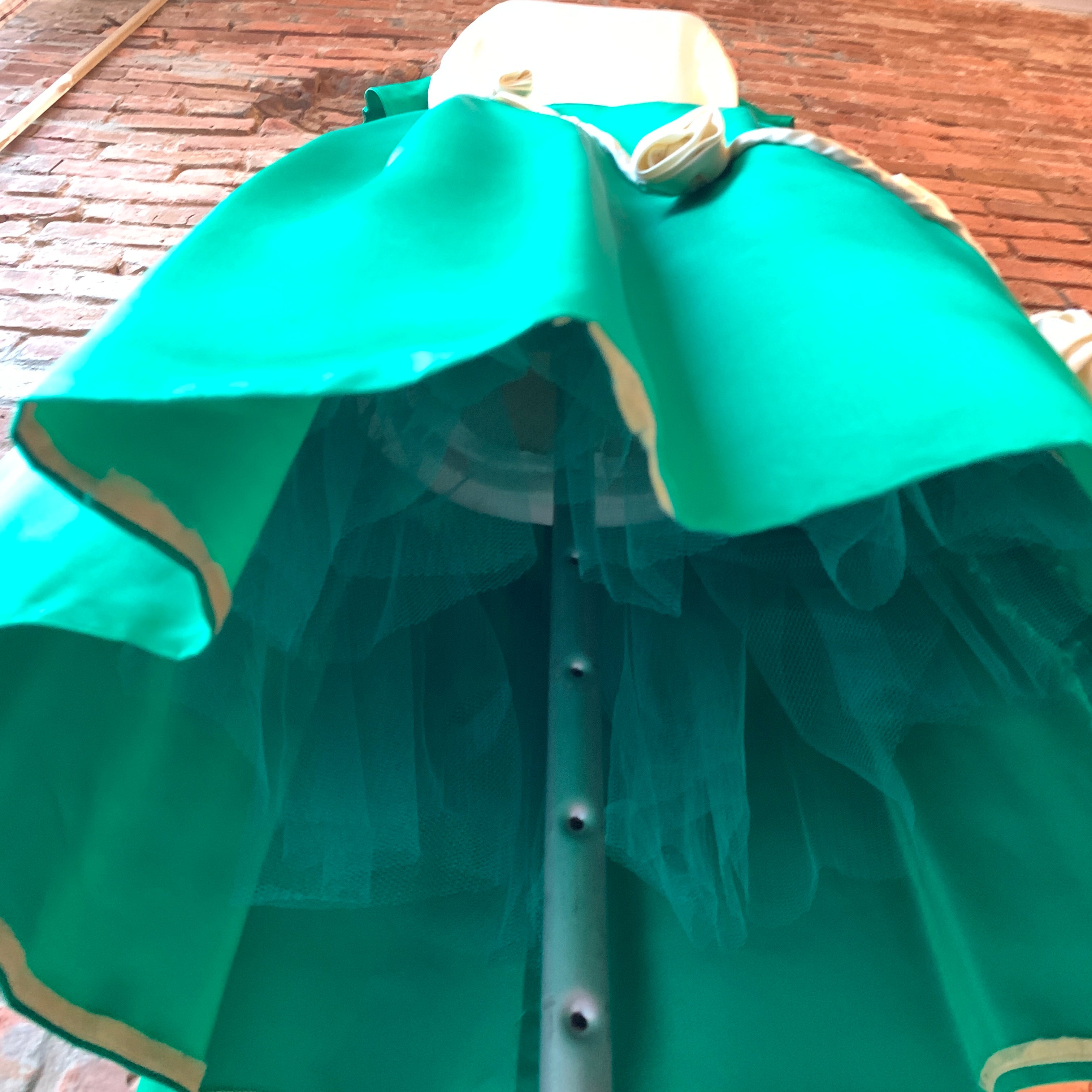 1950's Vintage Satin Green and White Party Dress, X-Small-Small