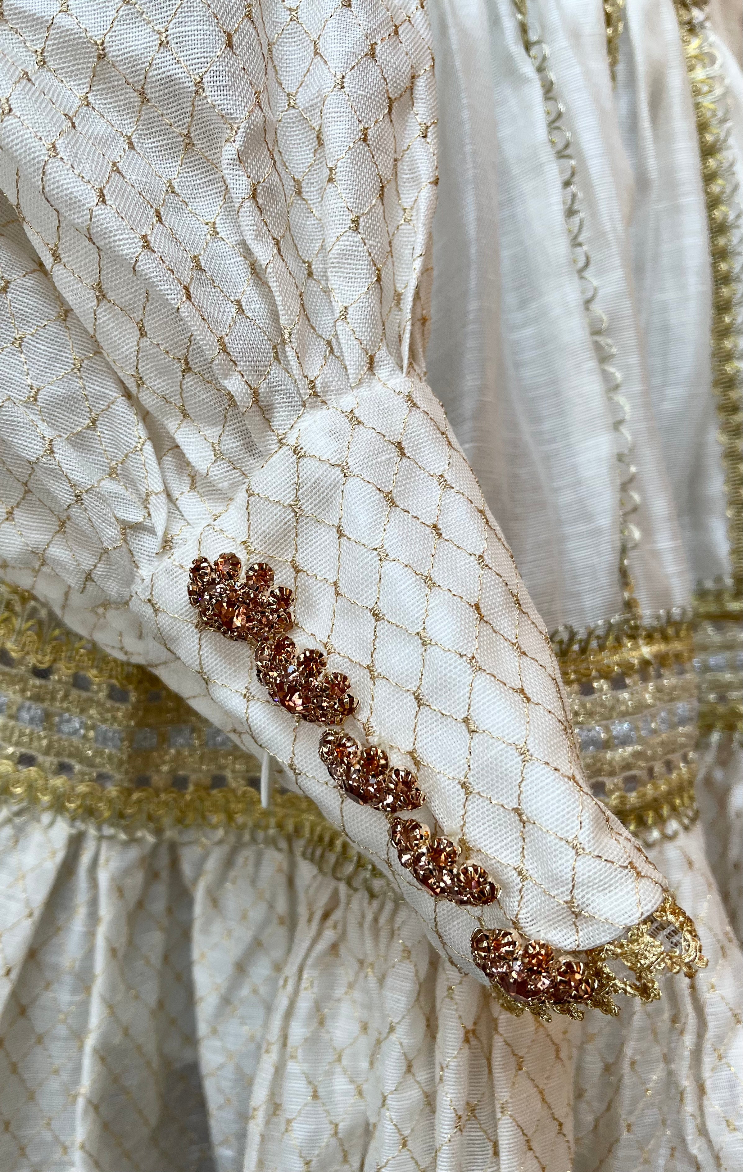 Zimmerman Bohemian Linen/Silk Teared Dress with Gold Brocade, Size: XS/0