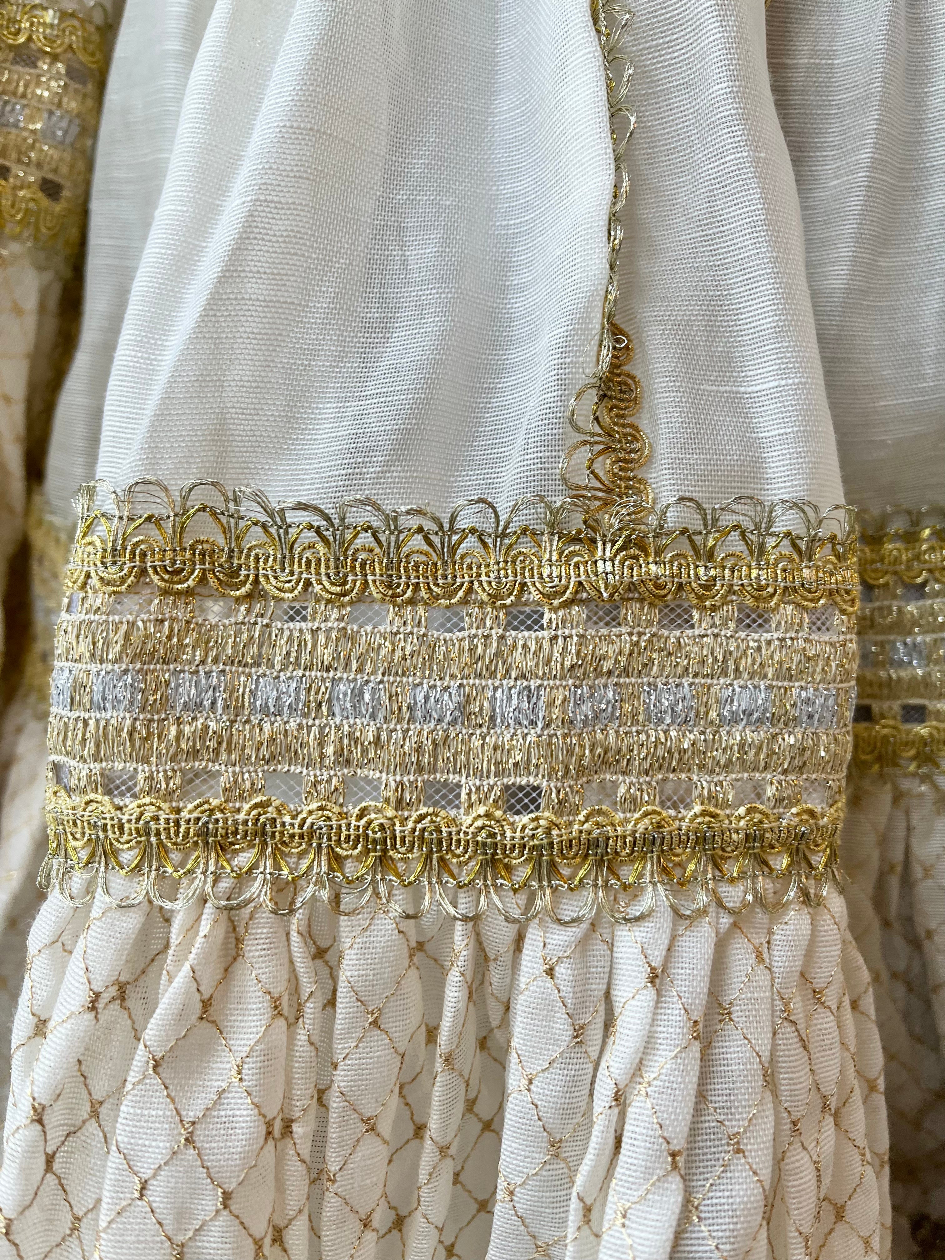Zimmerman Bohemian Linen/Silk Teared Dress with Gold Brocade, Size: XS/0